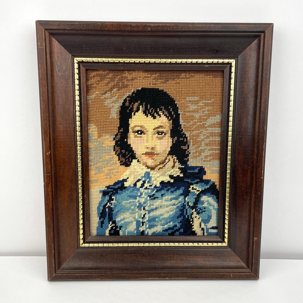 VINTAGE Portrait The Blue Boy Needlepoint Art